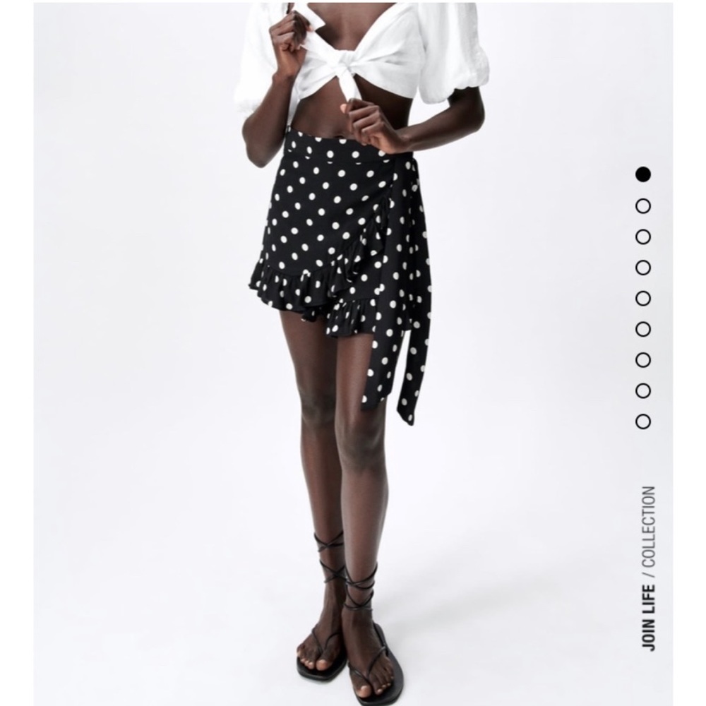 ZARA POLKA DOT DRAPED RUFFLE MINI SKORT size small